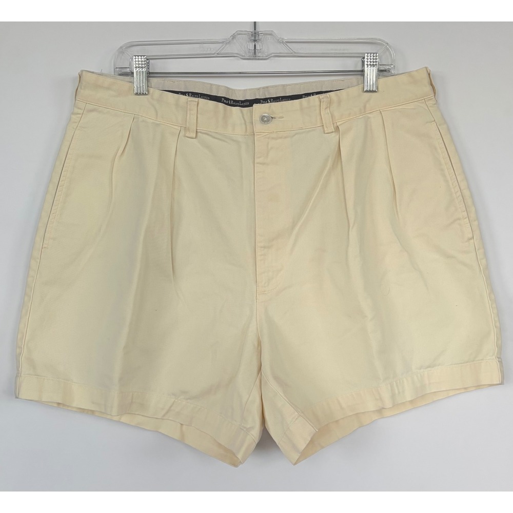 Polo Ralph Lauren Mens 38 Cream Pleated Chino Shorts Cotton Preppy 6" Inseam